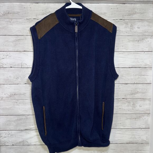 Chaps Other - Chaps Ralph Lauren Navy Blue Knit Golf Sweater Zipper Cardigan Vest Jacket L